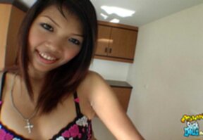 Taew strips bra and panties sucks cock and fucked standing over table