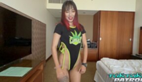 Ben strips and has her shaved pussy fucked from behind